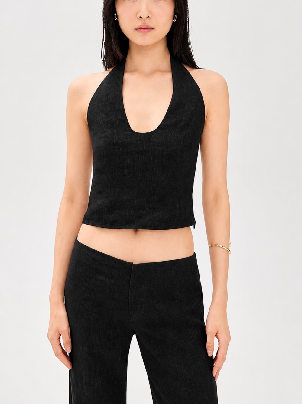 Reformation Sasha black linen top halter cropped tank casual summer trendy NWT 2 - Picture 2 of 10